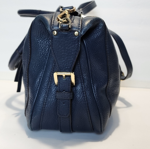 Michael Kors Julia Navy Blue Large Leather Satchel Handbag Crossbody - Picture 6 of 13